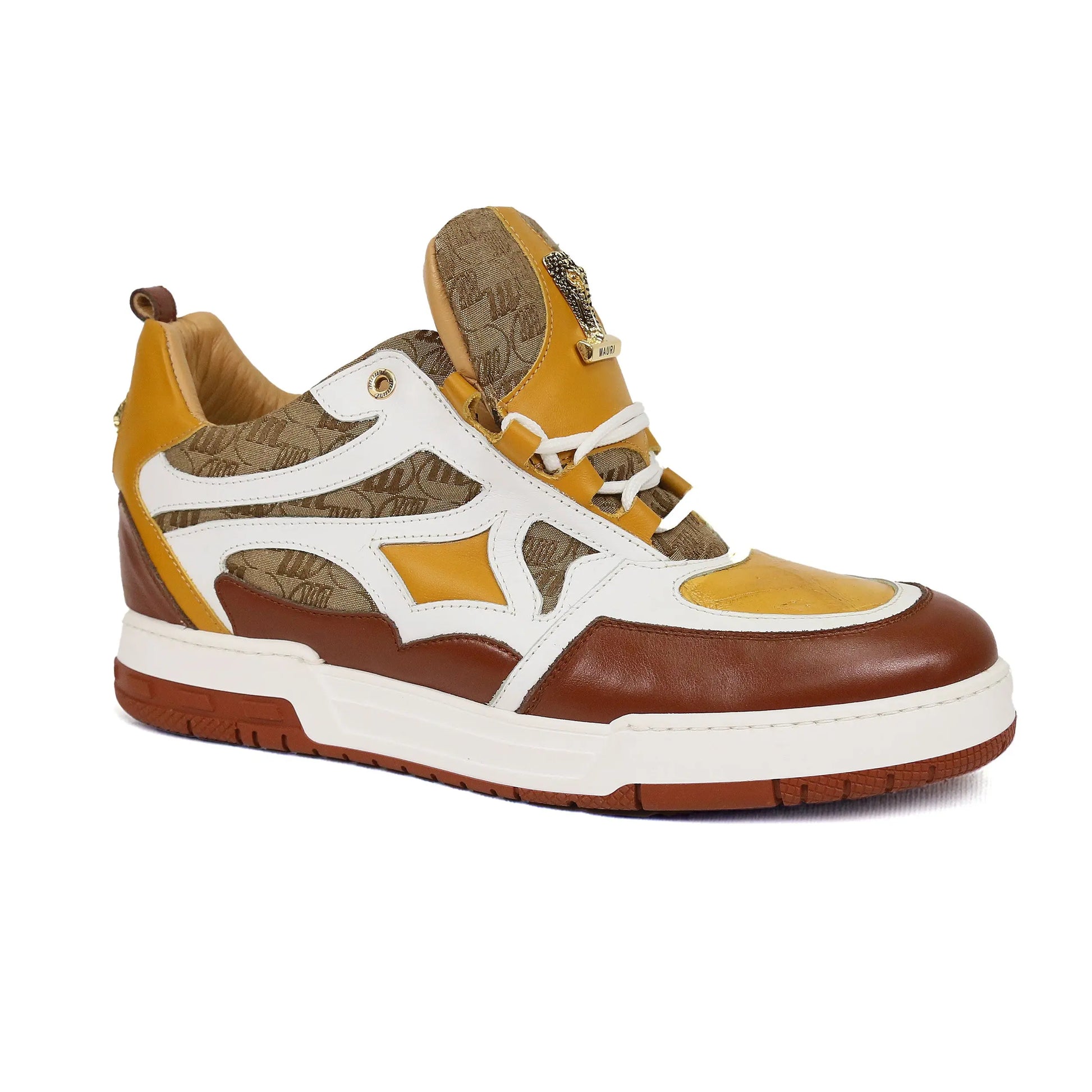 Mauri 8435 Gold/Toffee/White/Beige Genuine Baby Crocodile/Nappa/Double M Fabric Sneakers
