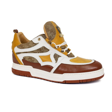 Mauri 8435 Gold/Toffee/White/Beige Genuine Baby Crocodile/Nappa/Double M Fabric Sneakers