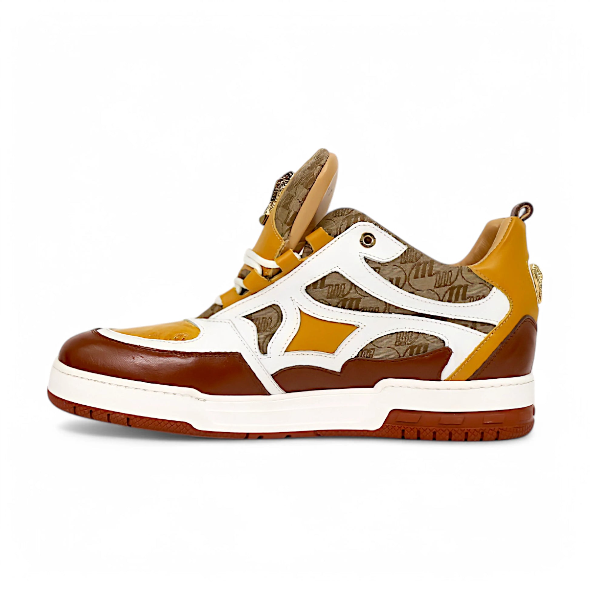 Mauri 8435 Gold/Toffee/White/Beige Genuine Baby Crocodile/Nappa/Double M Fabric Sneakers