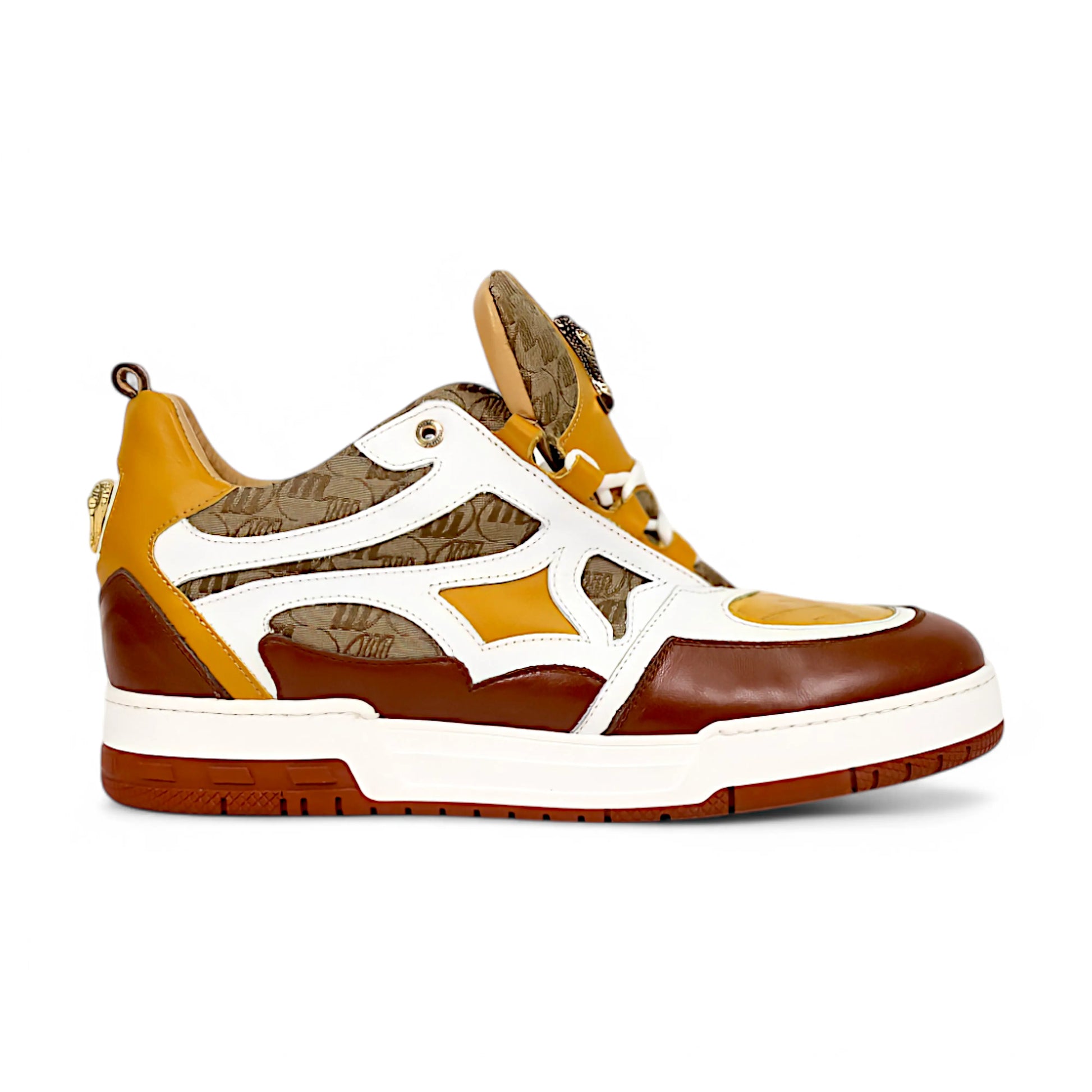 Mauri 8435 Gold/Toffee/White/Beige Genuine Baby Crocodile/Nappa/Double M Fabric Sneakers