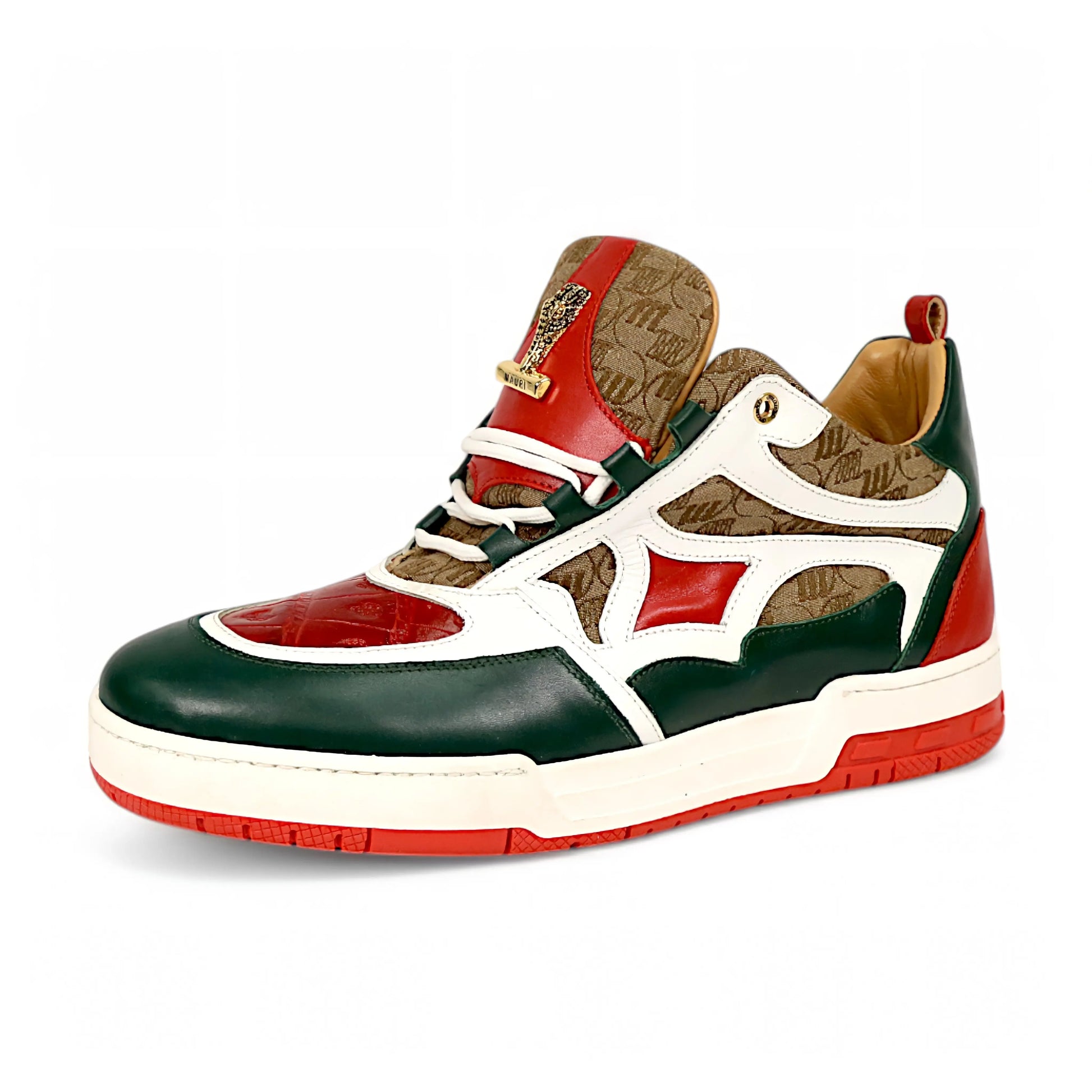 Mauri 8435 Hunter Green/White/Red/Beige Genuine Baby Crocodile/Nappa/Double M Fabric Sneakers
