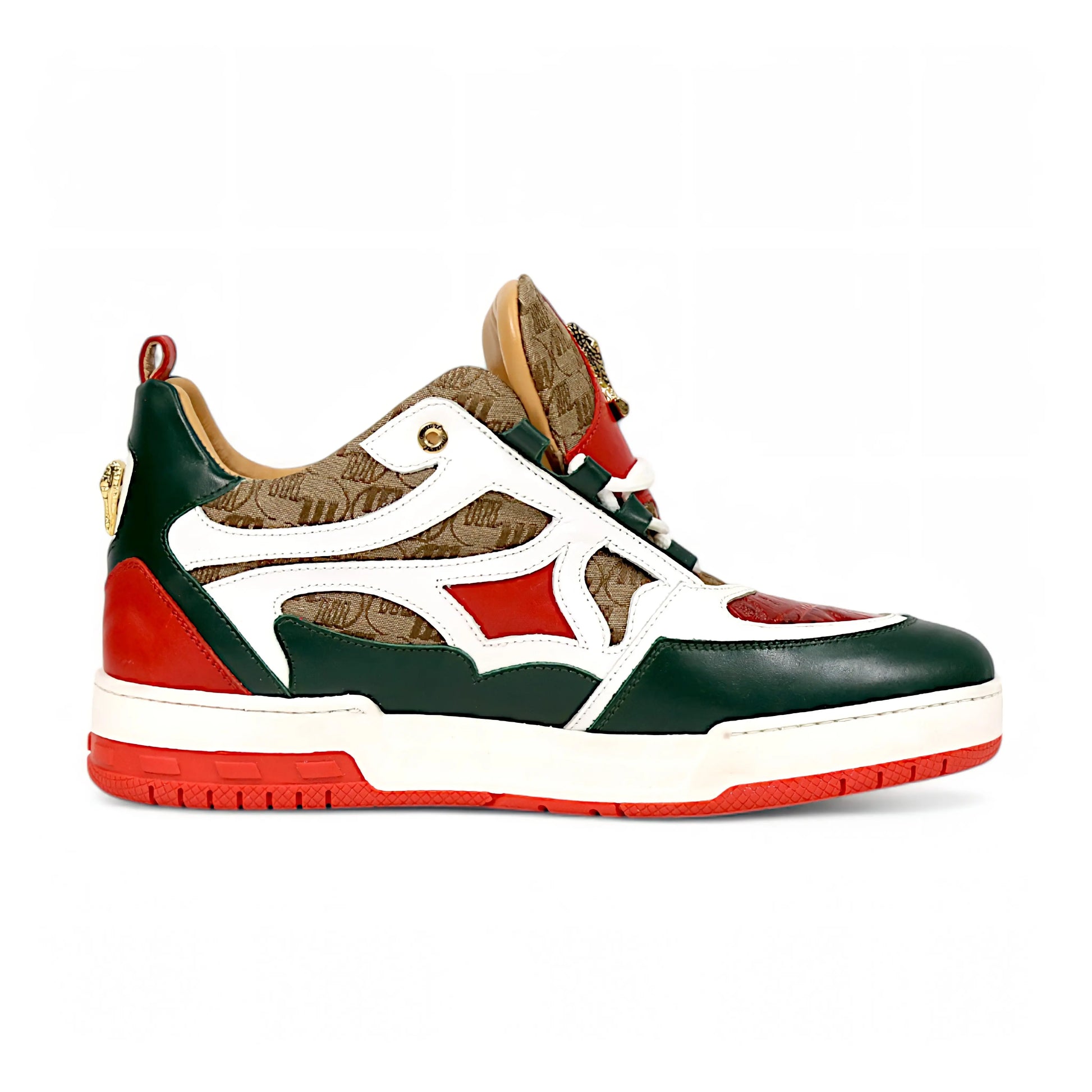 Mauri 8435 Hunter Green/White/Red/Beige Genuine Baby Crocodile/Nappa/Double M Fabric Sneakers