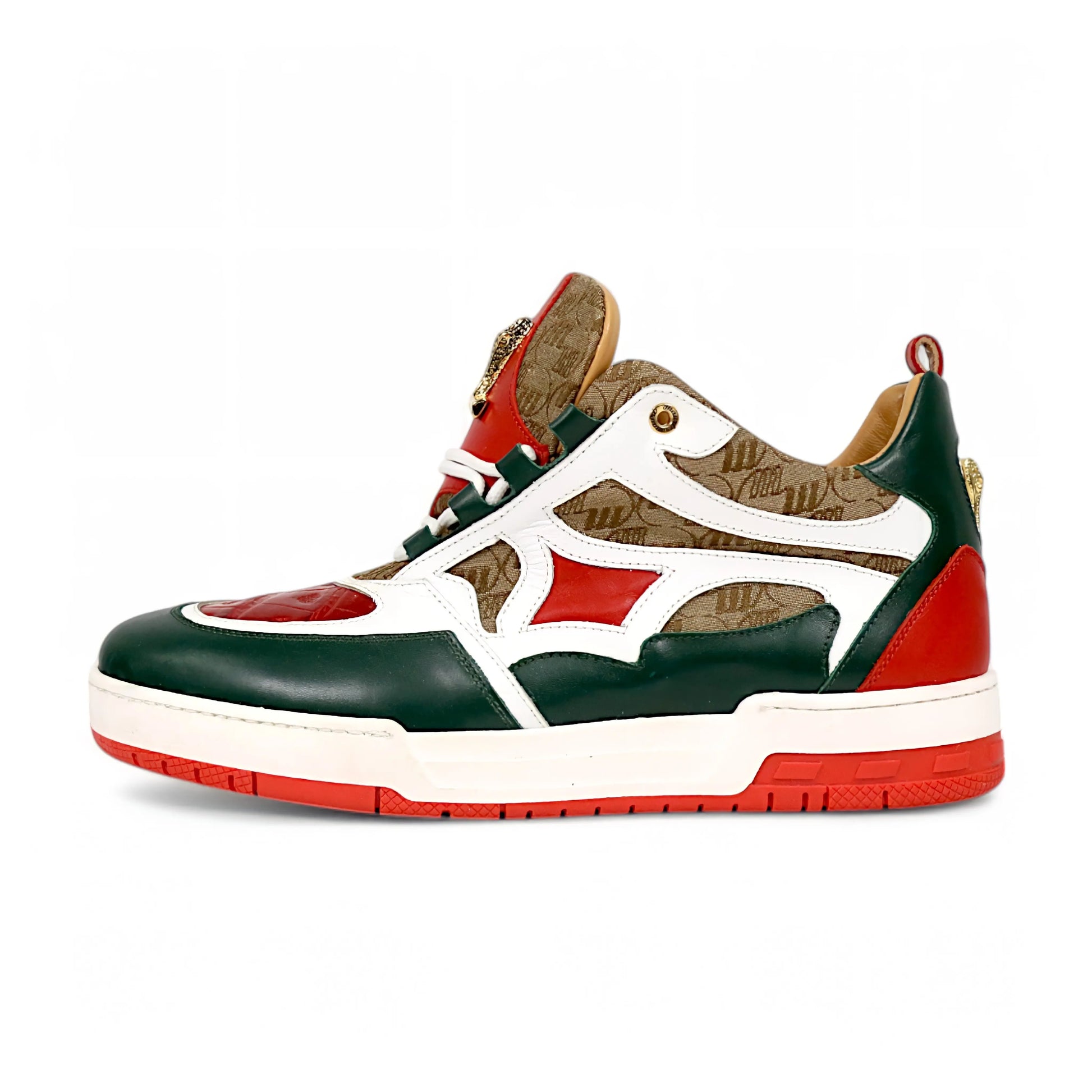 Mauri 8435 Hunter Green/White/Red/Beige Genuine Baby Crocodile/Nappa/Double M Fabric Sneakers