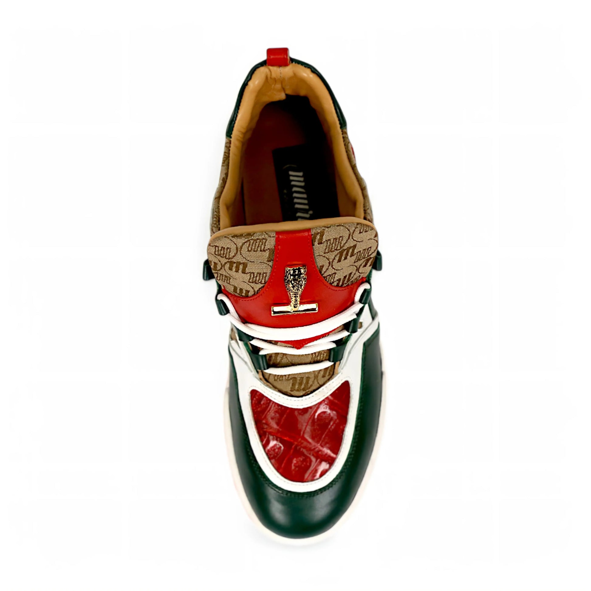 Mauri 8435 Hunter Green/White/Red/Beige Genuine Baby Crocodile/Nappa/Double M Fabric Sneakers