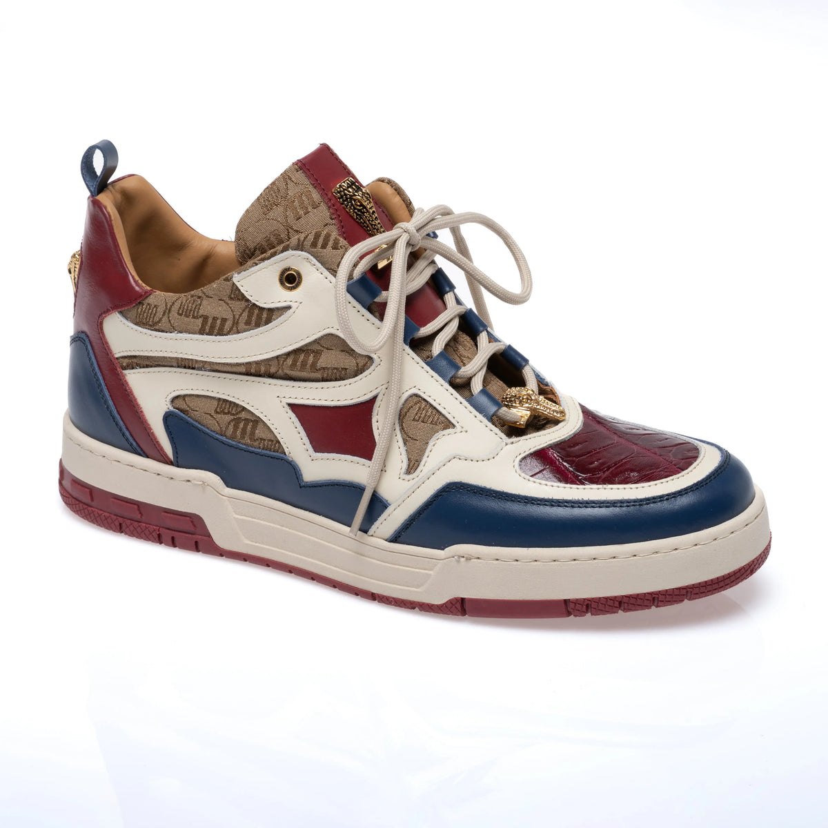 Mauri 8435 Indigo Blue/Cream/Ruby Red/Beige Genuine Baby Crocodile/Nappa/Double M Fabric Sneakers