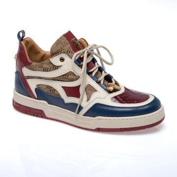Mauri 8435 Indigo Blue/Cream/Ruby Red/Beige Genuine Baby Crocodile/Nappa/Double M Fabric Sneakers