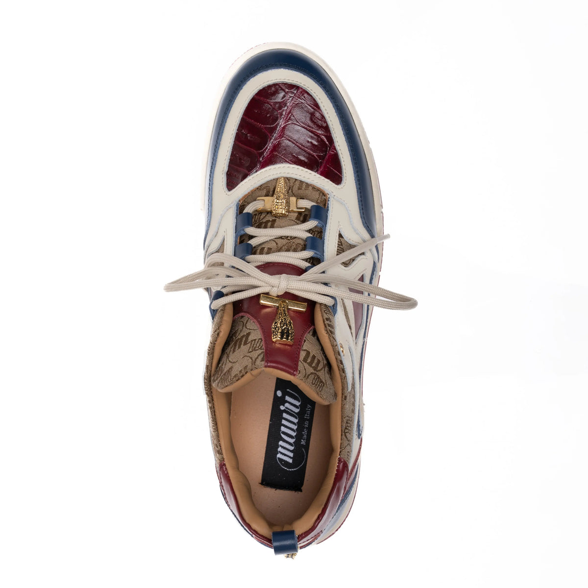Mauri 8435 Indigo Blue/Cream/Ruby Red/Beige Genuine Baby Crocodile/Nappa/Double M Fabric Sneakers