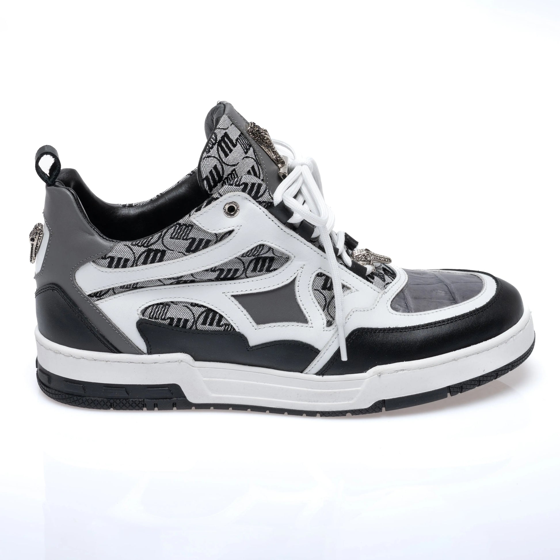 Mauri 8435 Black/Medium Grey/White Genuine Baby Crocodile/Nappa/Double M Fabric Sneakers - Suit Essence