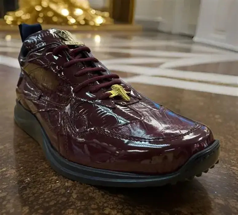 Mauri 8464 Burgundy Genuine Baby Crocodile/Patent Leather Sneakers