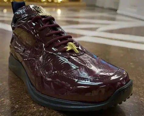 Mauri 8464 Burgundy Genuine Baby Crocodile/Patent Leather Sneakers