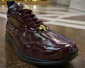 Mauri 8464 Burgundy Genuine Baby Crocodile/Patent Leather Sneakers