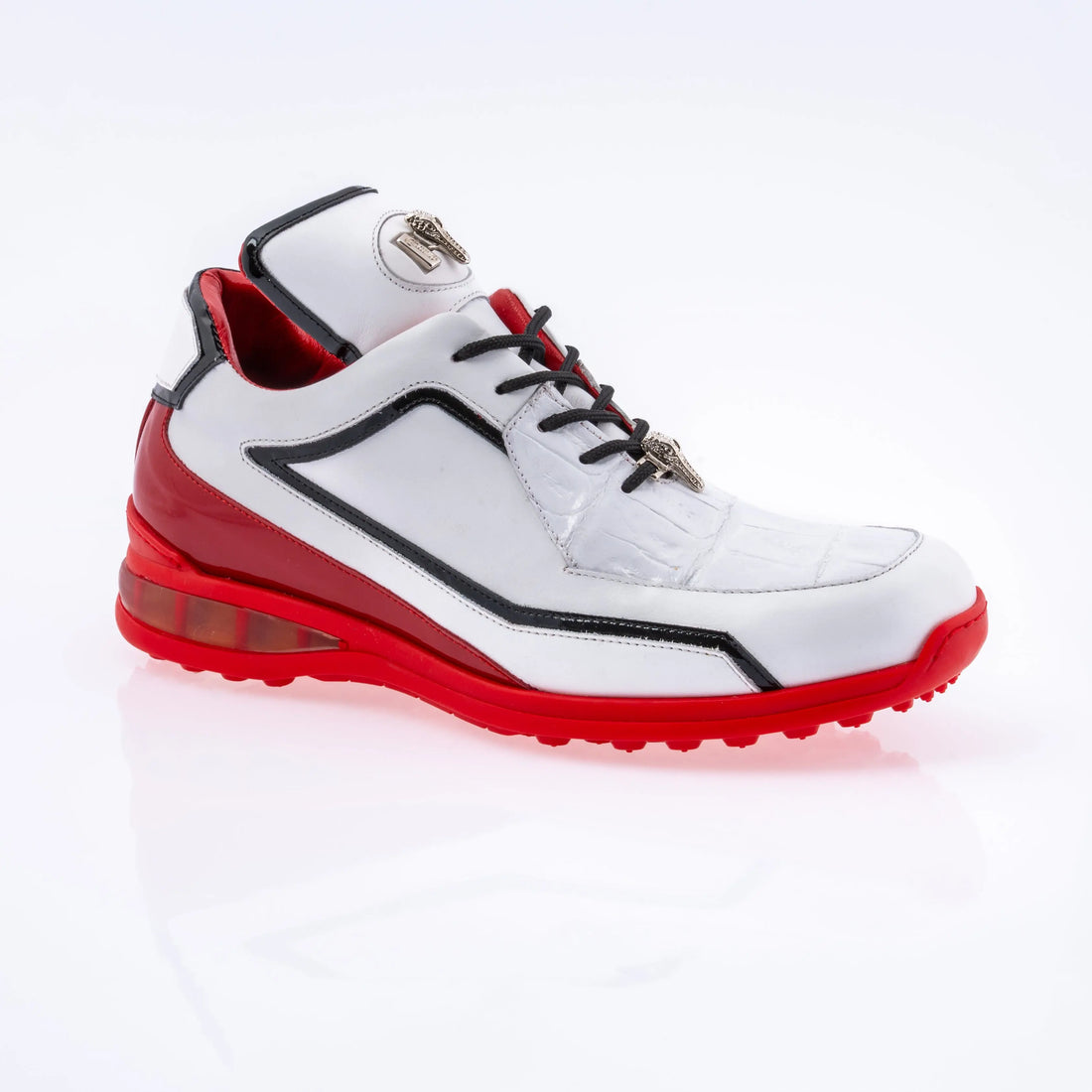 Mauri 8476 White/Black/Red Genuine Calf/Baby Crocodile/Patent Leather Sneakers