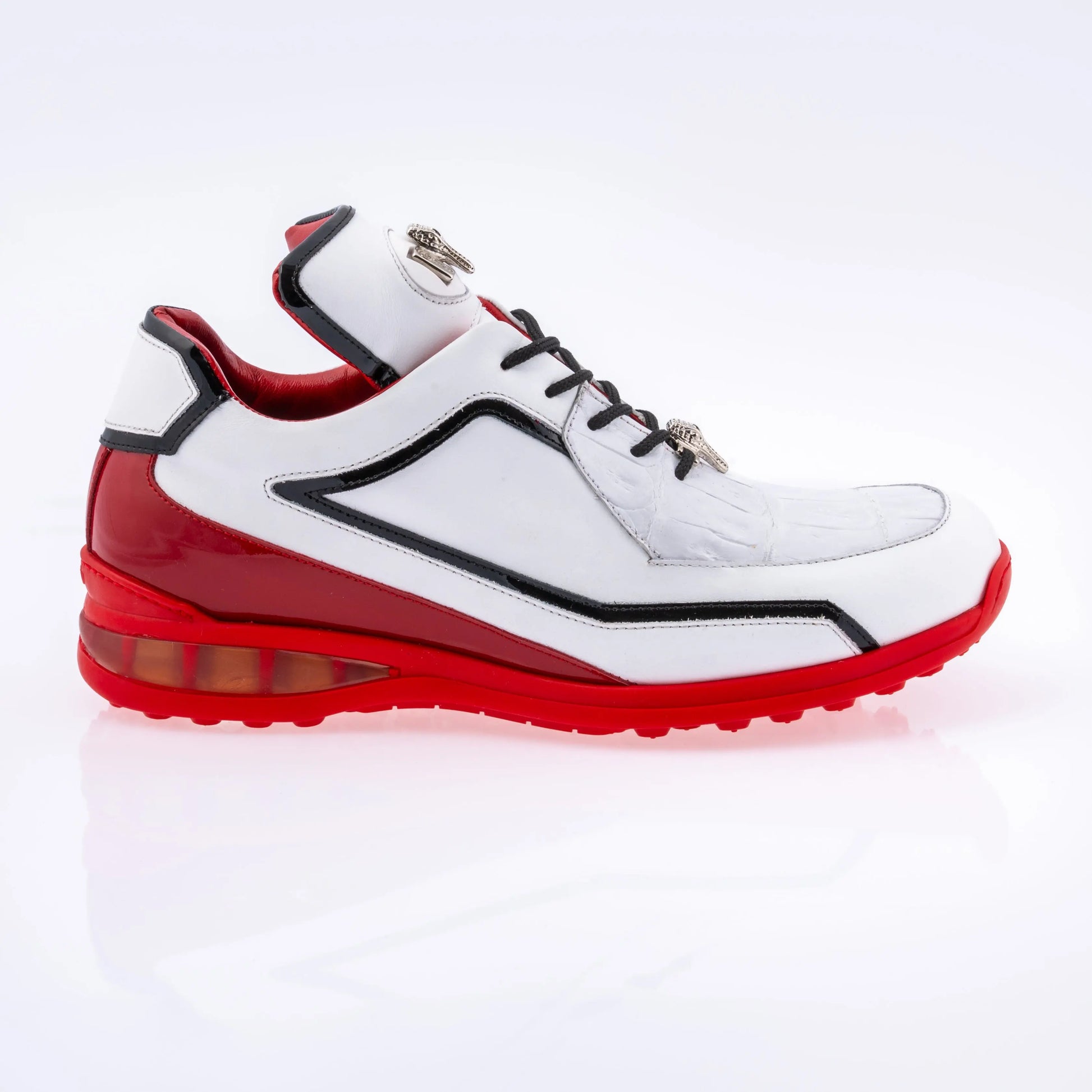 Mauri 8476 White/Black/Red Genuine Calf/Baby Crocodile/Patent Leather Sneakers