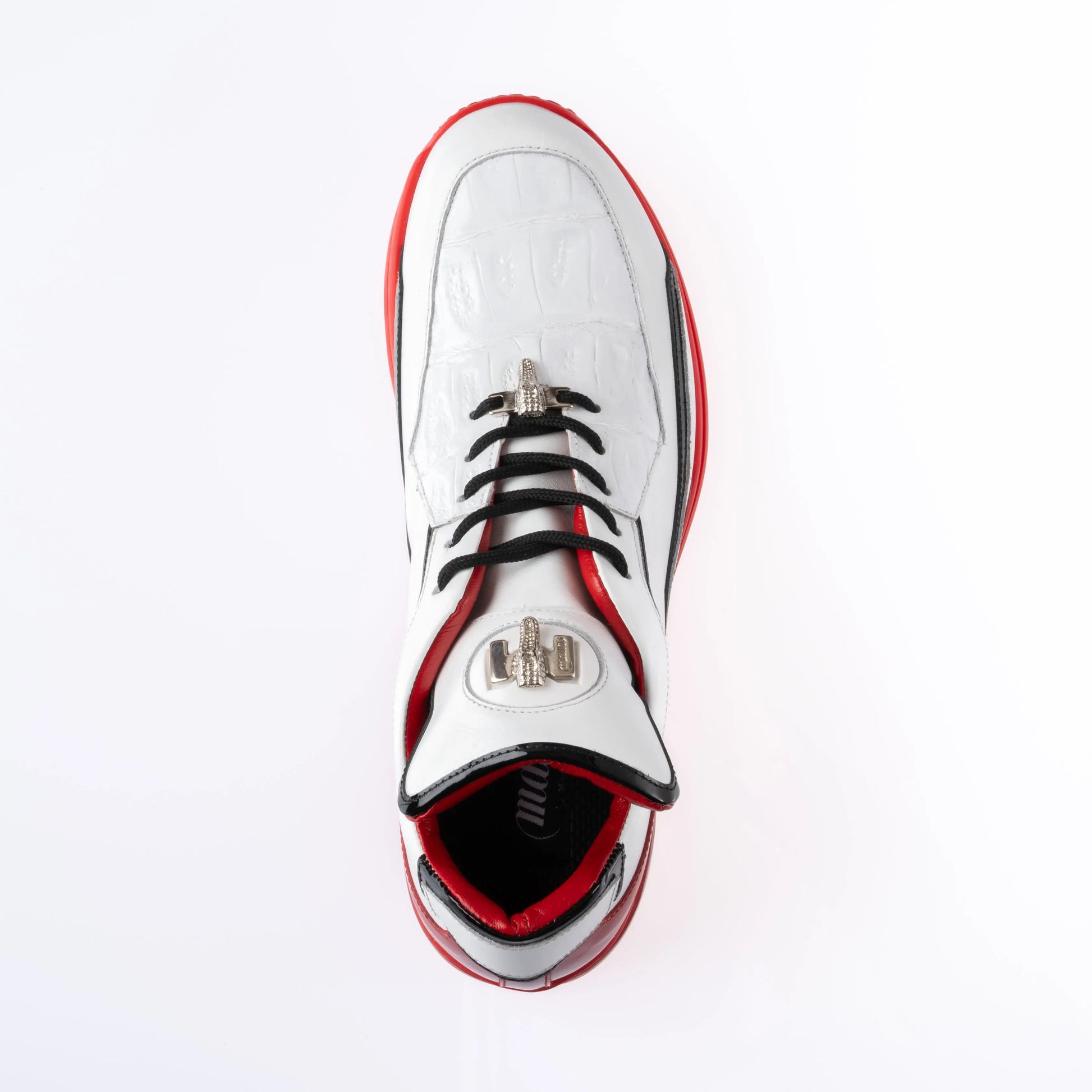 Mauri 8476 White/Black/Red Genuine Calf/Baby Crocodile/Patent Leather Sneakers