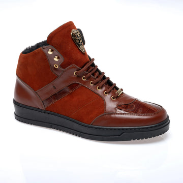 Mauri 8496 Gold Genuine Baby Crocodile/Suede/Shearling Sneakers