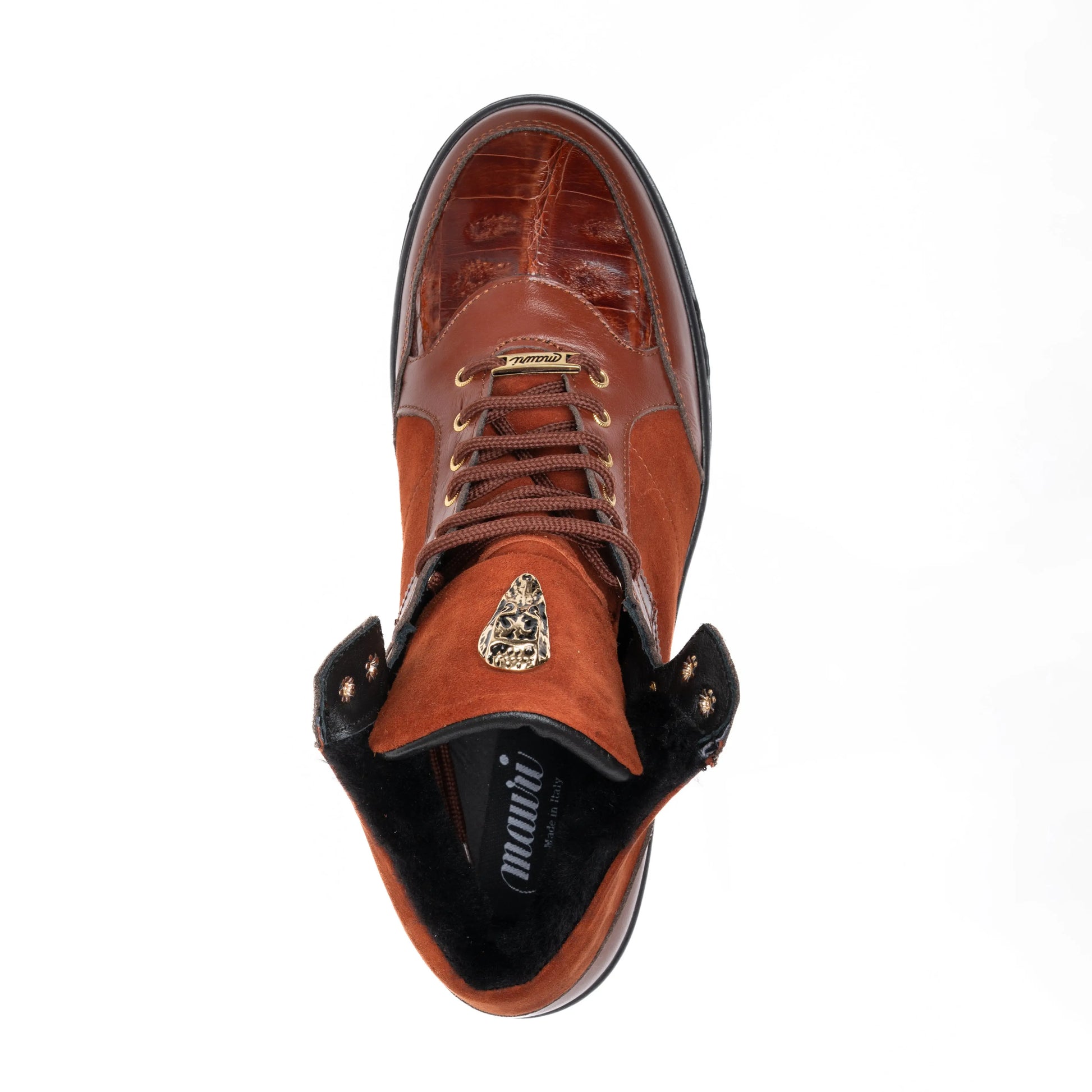 Mauri 8496 Gold Genuine Baby Crocodile/Suede/Shearling Sneakers