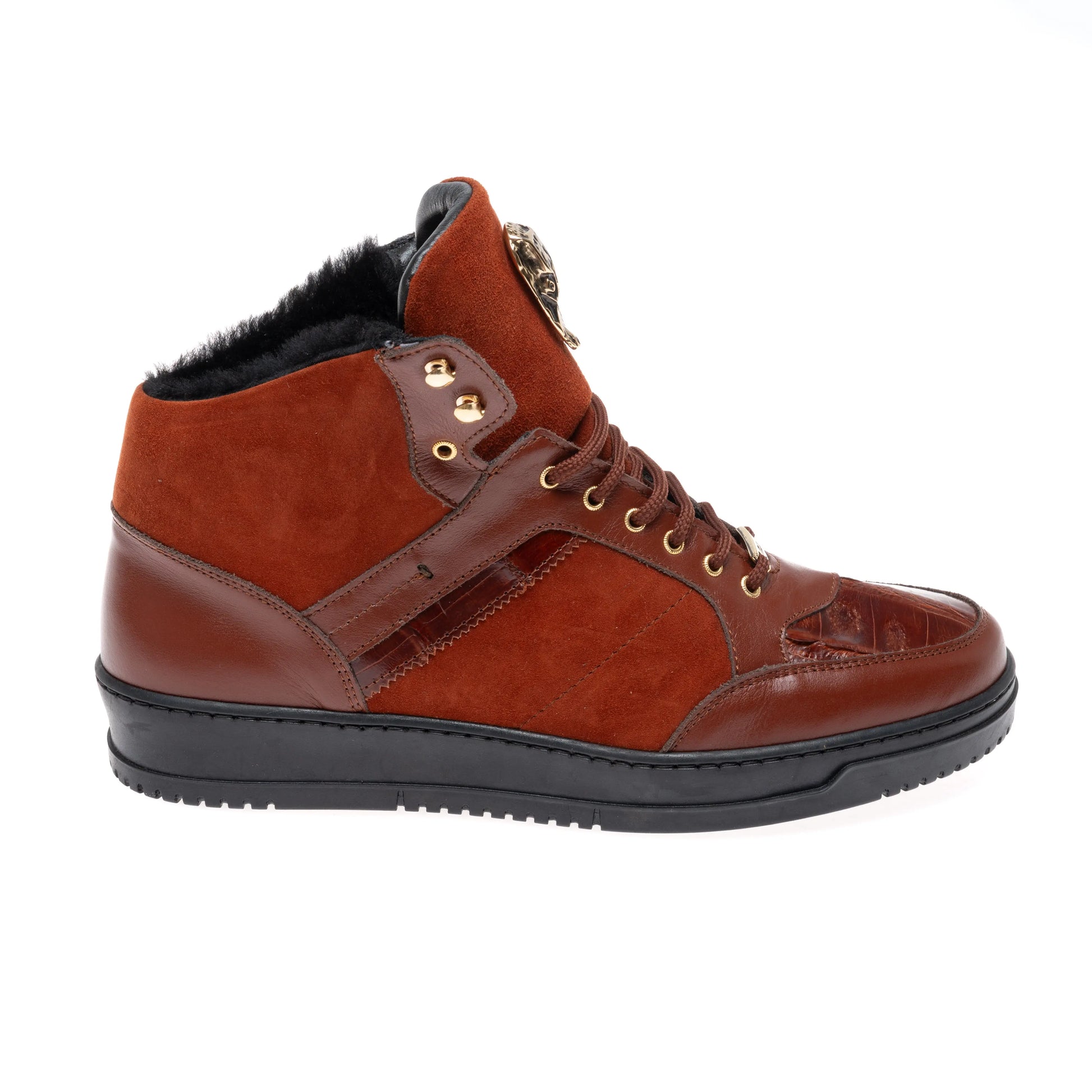 Mauri 8496 Gold Genuine Baby Crocodile/Suede/Shearling Sneakers