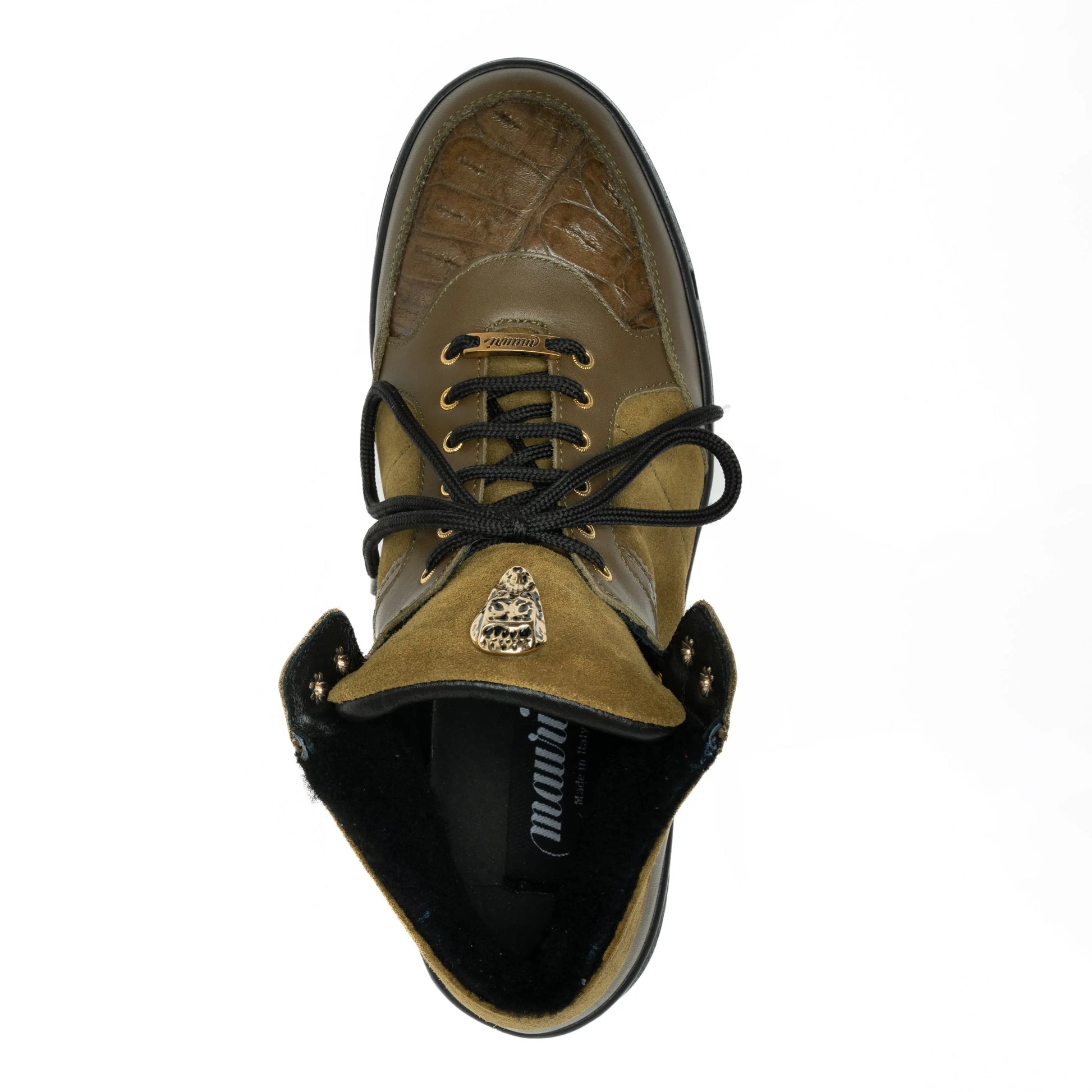 Mauri 8496 Olive Green Genuine Baby Crocodile/Suede/Shearling Sneakers