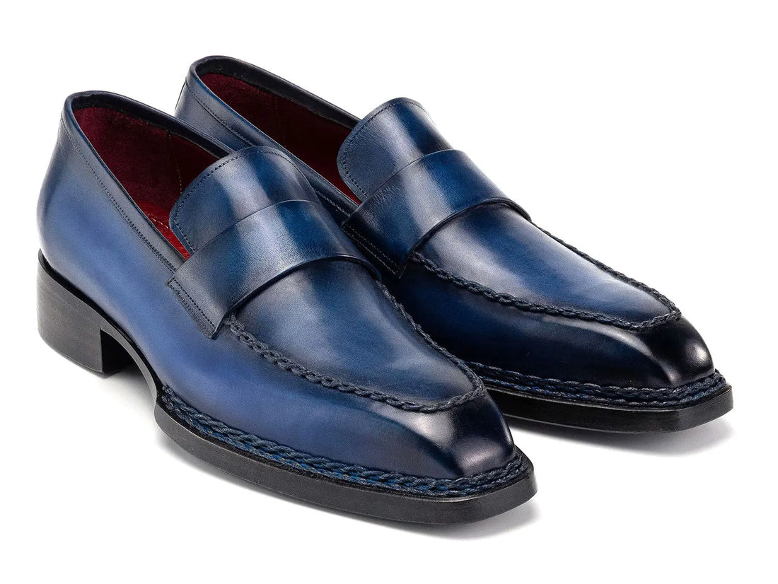 Paul Parkman Men's Blue Patina Norwegian Welted Genuine Leather Loafers (ID#8503-BLU) PAUL PARKMAN