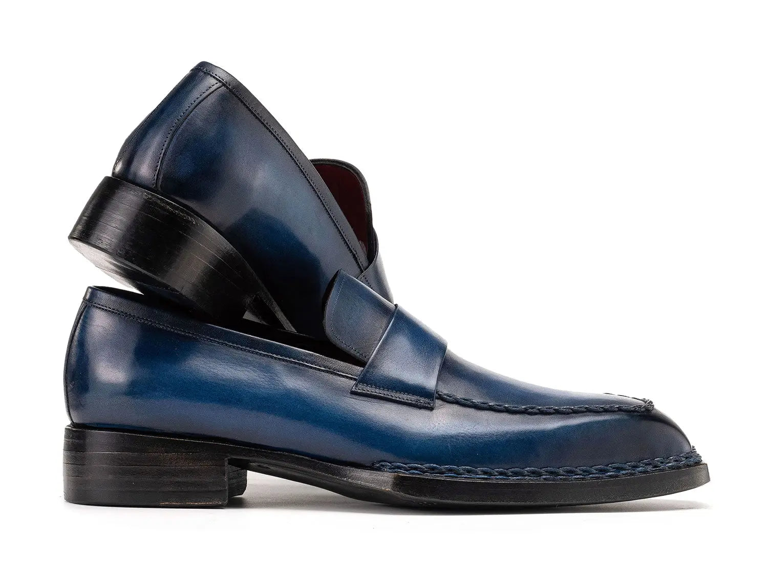 Paul Parkman Men's Blue Patina Norwegian Welted Genuine Leather Loafers (ID#8503-BLU) PAUL PARKMAN