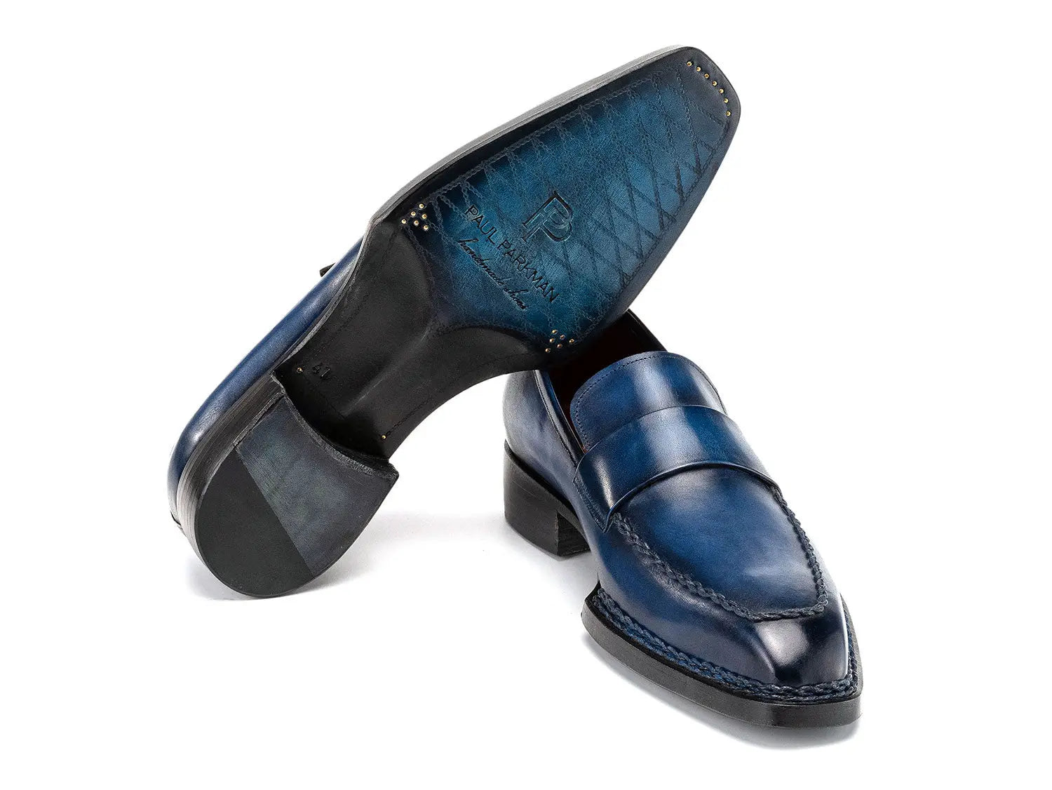 Paul Parkman Men's Blue Patina Norwegian Welted Genuine Leather Loafers (ID#8503-BLU) PAUL PARKMAN