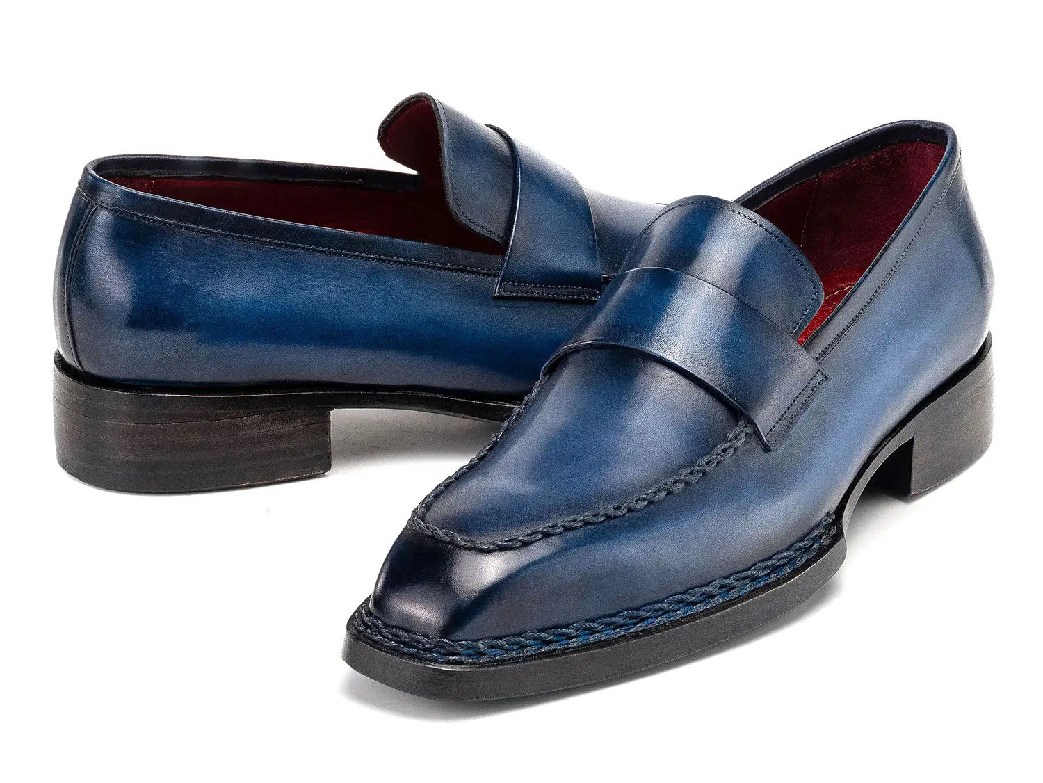 Paul Parkman Men's Blue Patina Norwegian Welted Genuine Leather Loafers (ID#8503-BLU) PAUL PARKMAN