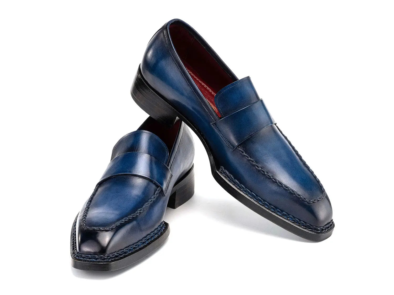 Paul Parkman Men's Blue Patina Norwegian Welted Genuine Leather Loafers (ID#8503-BLU) PAUL PARKMAN