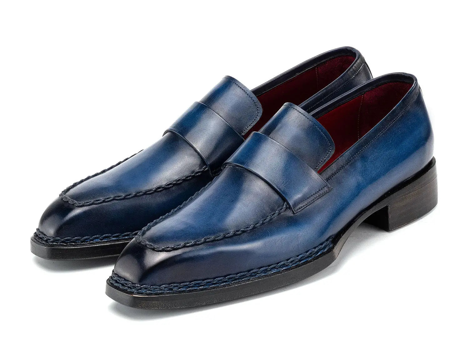 Paul Parkman Men's Blue Patina Norwegian Welted Genuine Leather Loafers (ID#8503-BLU) PAUL PARKMAN