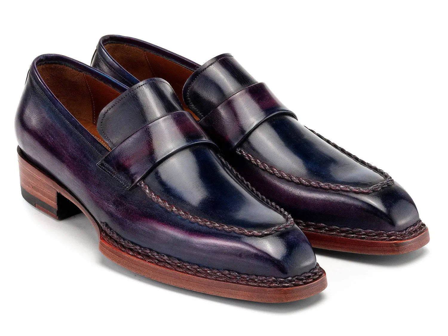 Paul Parkman Men's Purple Patina Norwegian Welted Genuine Leather Loafers (ID#8503-PRP) PAUL PARKMAN