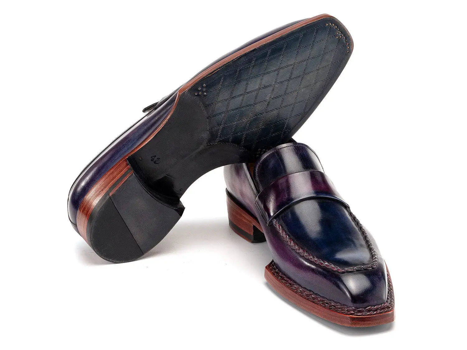 Paul Parkman Men's Purple Patina Norwegian Welted Genuine Leather Loafers (ID#8503-PRP) PAUL PARKMAN
