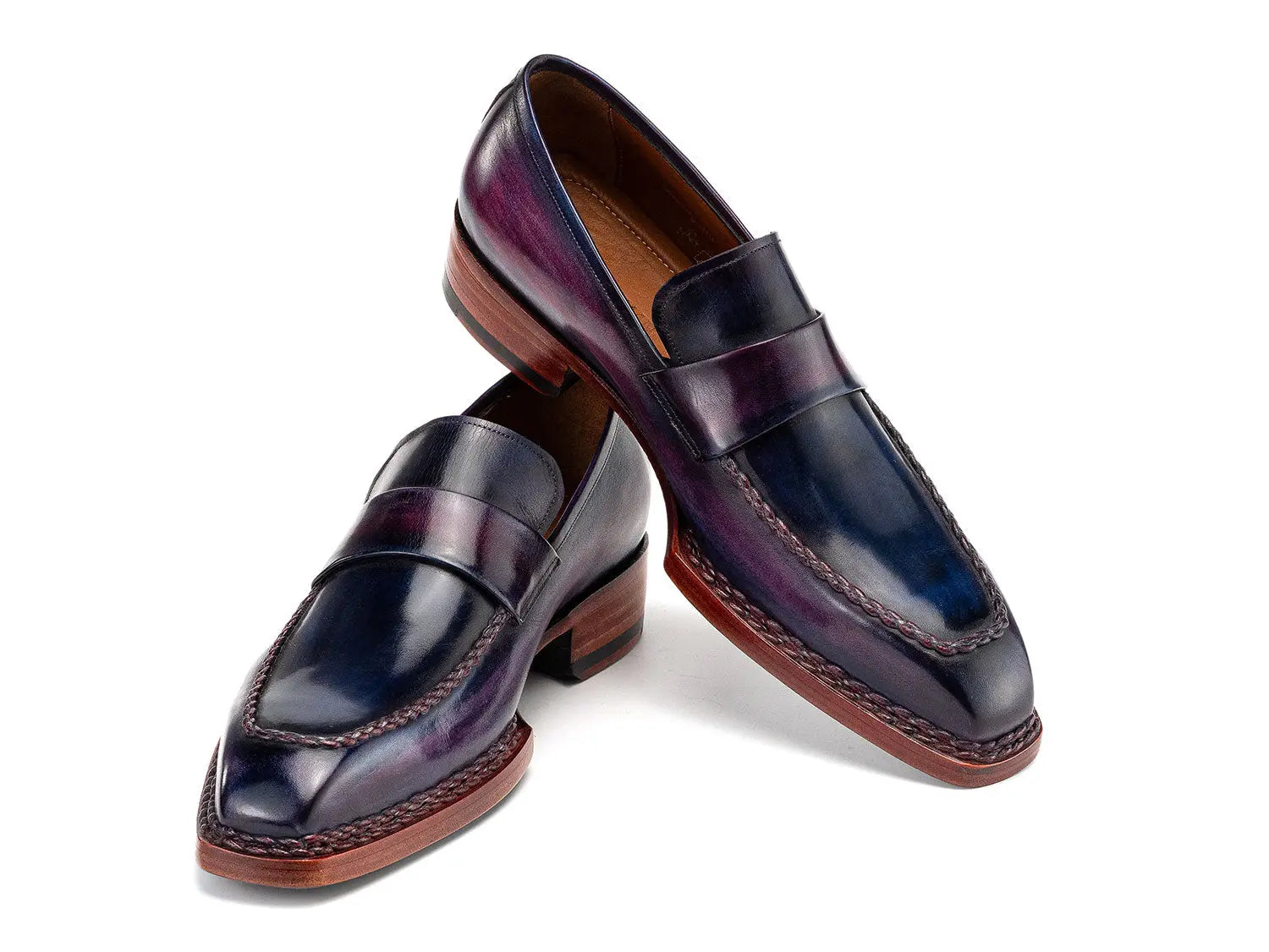 Paul Parkman Men's Purple Patina Norwegian Welted Genuine Leather Loafers (ID#8503-PRP) PAUL PARKMAN