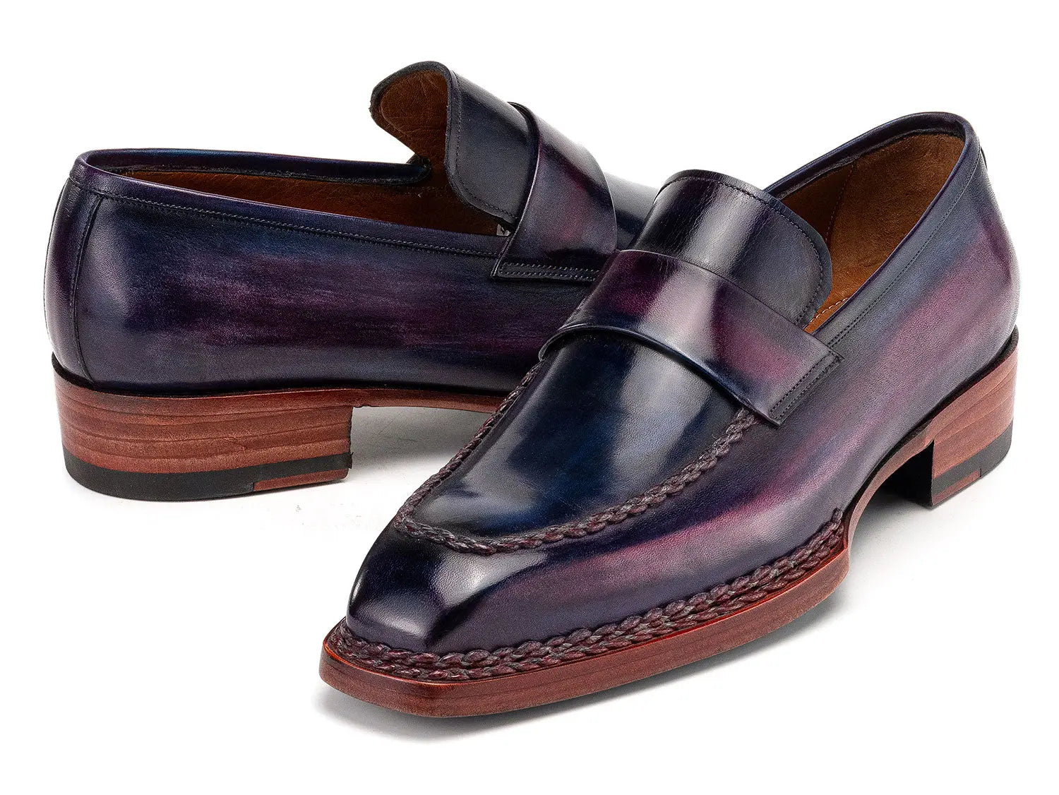 Paul Parkman Men's Purple Patina Norwegian Welted Genuine Leather Loafers (ID#8503-PRP) PAUL PARKMAN
