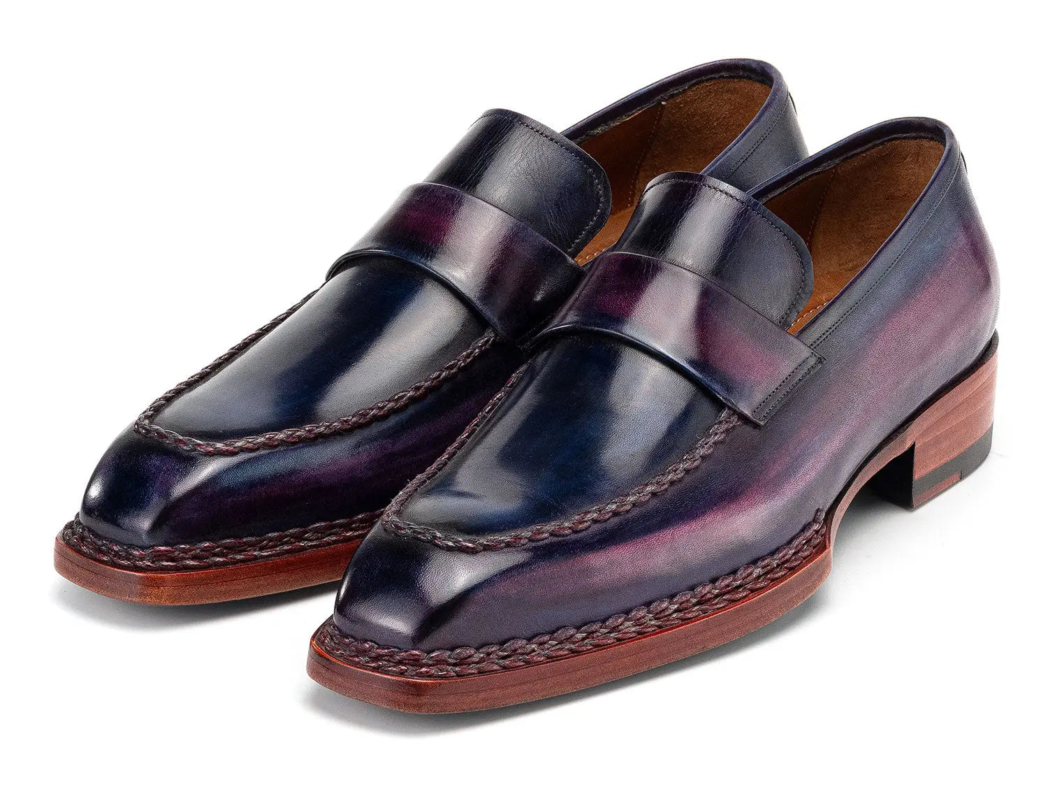 Paul Parkman Men's Purple Patina Norwegian Welted Genuine Leather Loafers (ID#8503-PRP) PAUL PARKMAN
