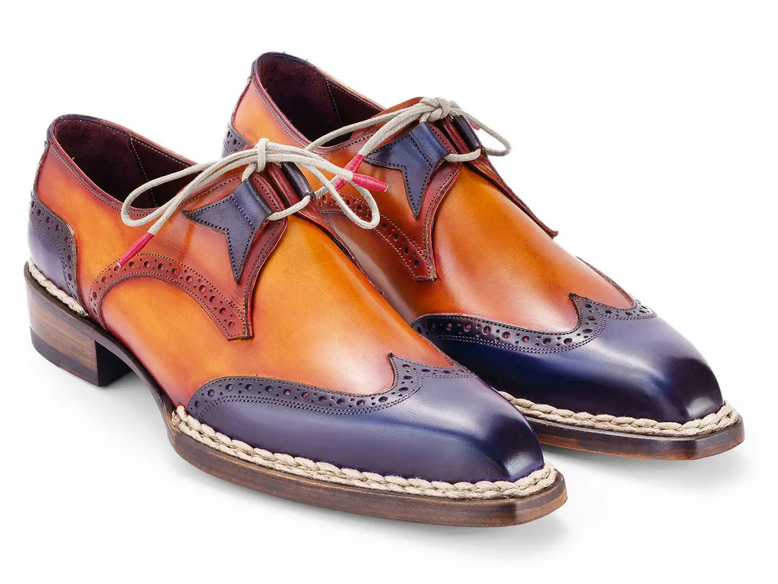 Paul Parkman Men's Blue/Camel Norwegian Welted Wingtip Oxfords (ID#8505-BLC) PAUL PARKMAN