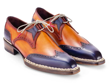 Paul Parkman Men's Blue/Camel Norwegian Welted Wingtip Oxfords (ID#8505-BLC) PAUL PARKMAN