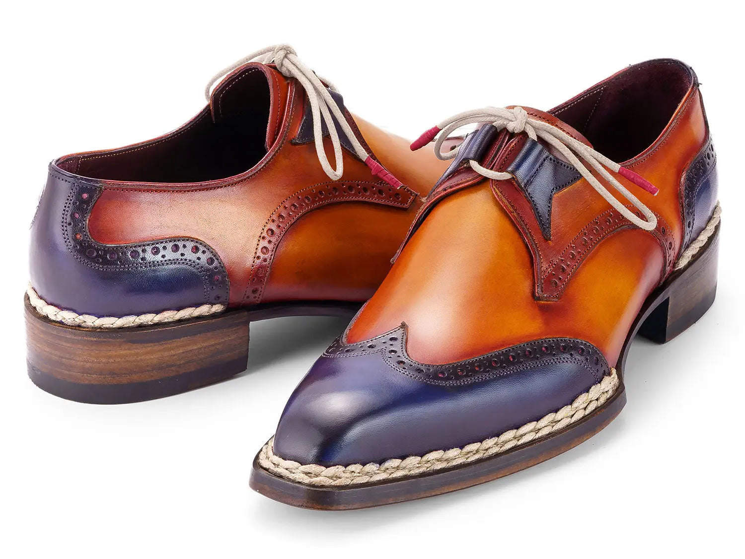 Paul Parkman Men's Blue/Camel Norwegian Welted Wingtip Oxfords (ID#8505-BLC) PAUL PARKMAN