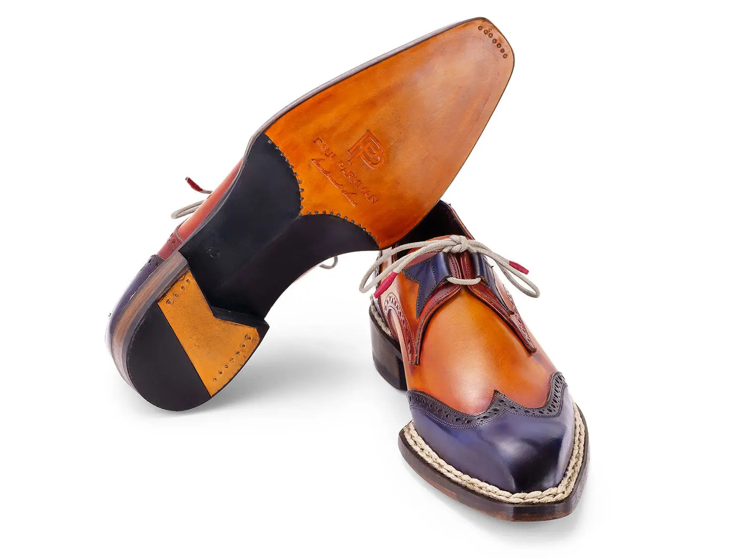 Paul Parkman Men's Blue/Camel Norwegian Welted Wingtip Oxfords (ID#8505-BLC) PAUL PARKMAN
