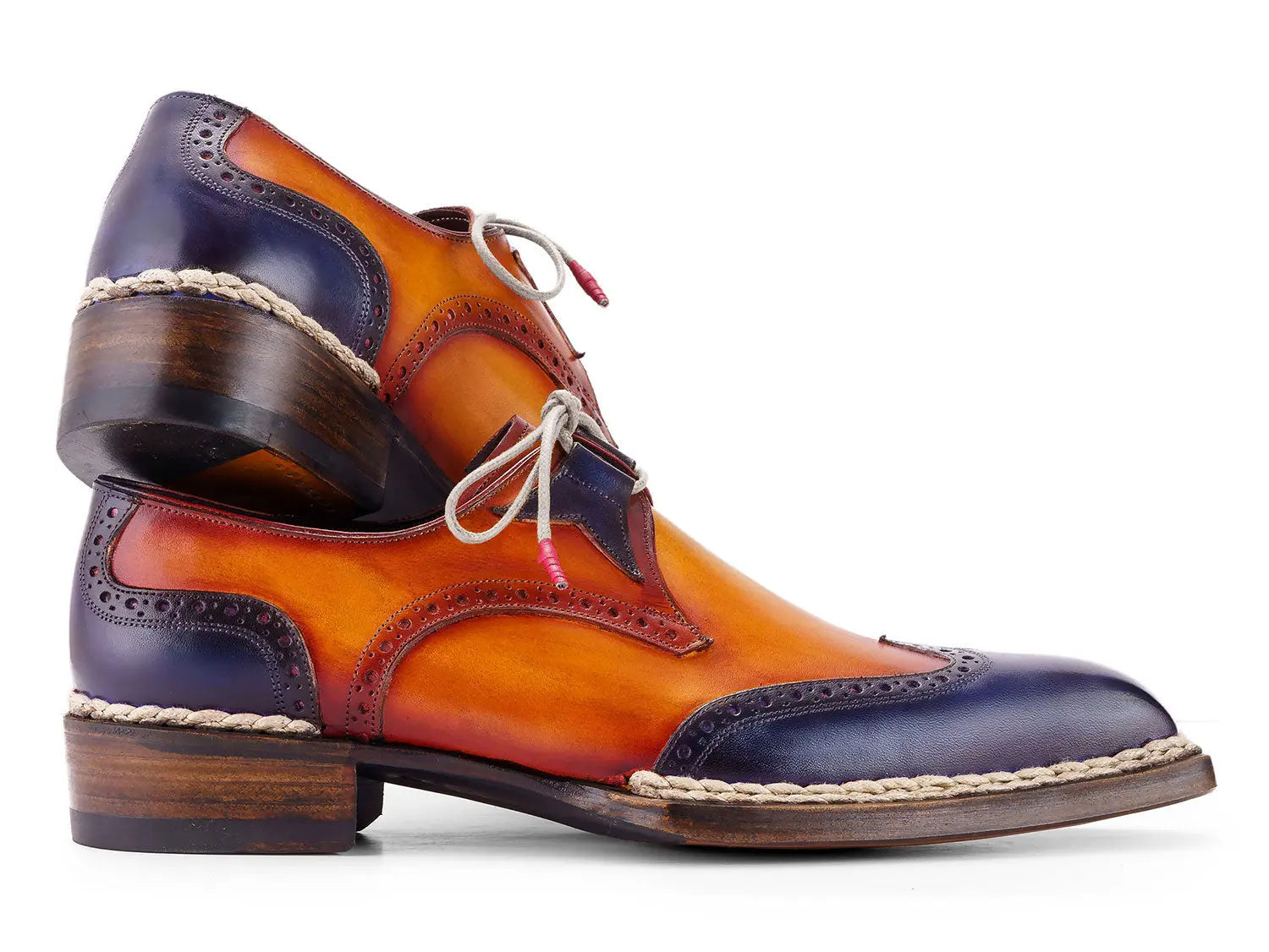 Paul Parkman Men's Blue/Camel Norwegian Welted Wingtip Oxfords (ID#8505-BLC) PAUL PARKMAN