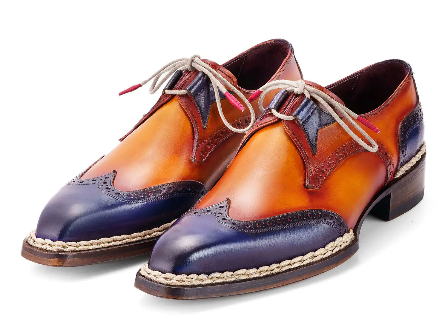 Paul Parkman Men's Blue/Camel Norwegian Welted Wingtip Oxfords (ID#8505-BLC) PAUL PARKMAN