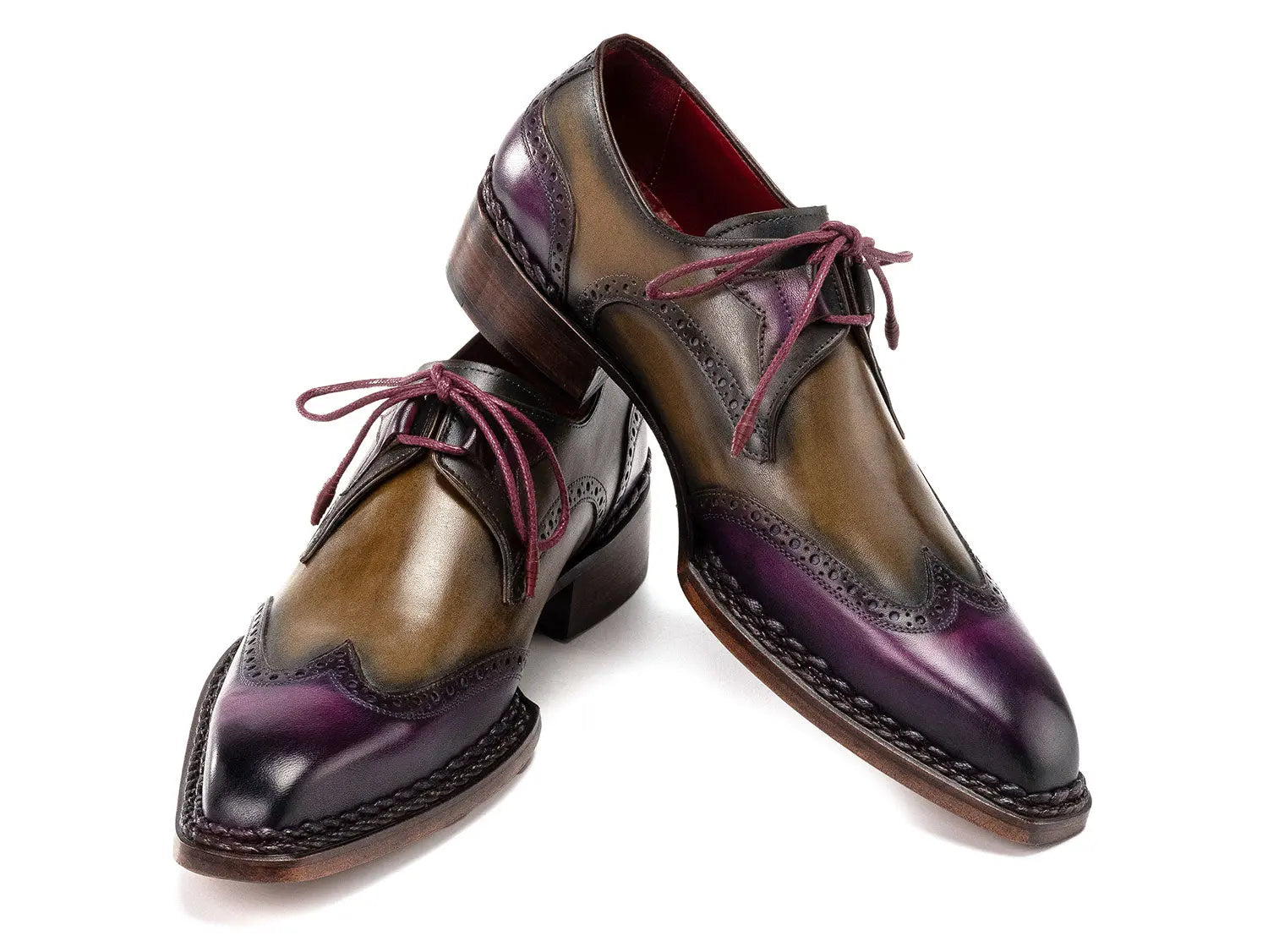 Paul Parkman Men's Purple/Olive Norwegian Welted Wingtip Oxfords (ID#8505-PRP) PAUL PARKMAN