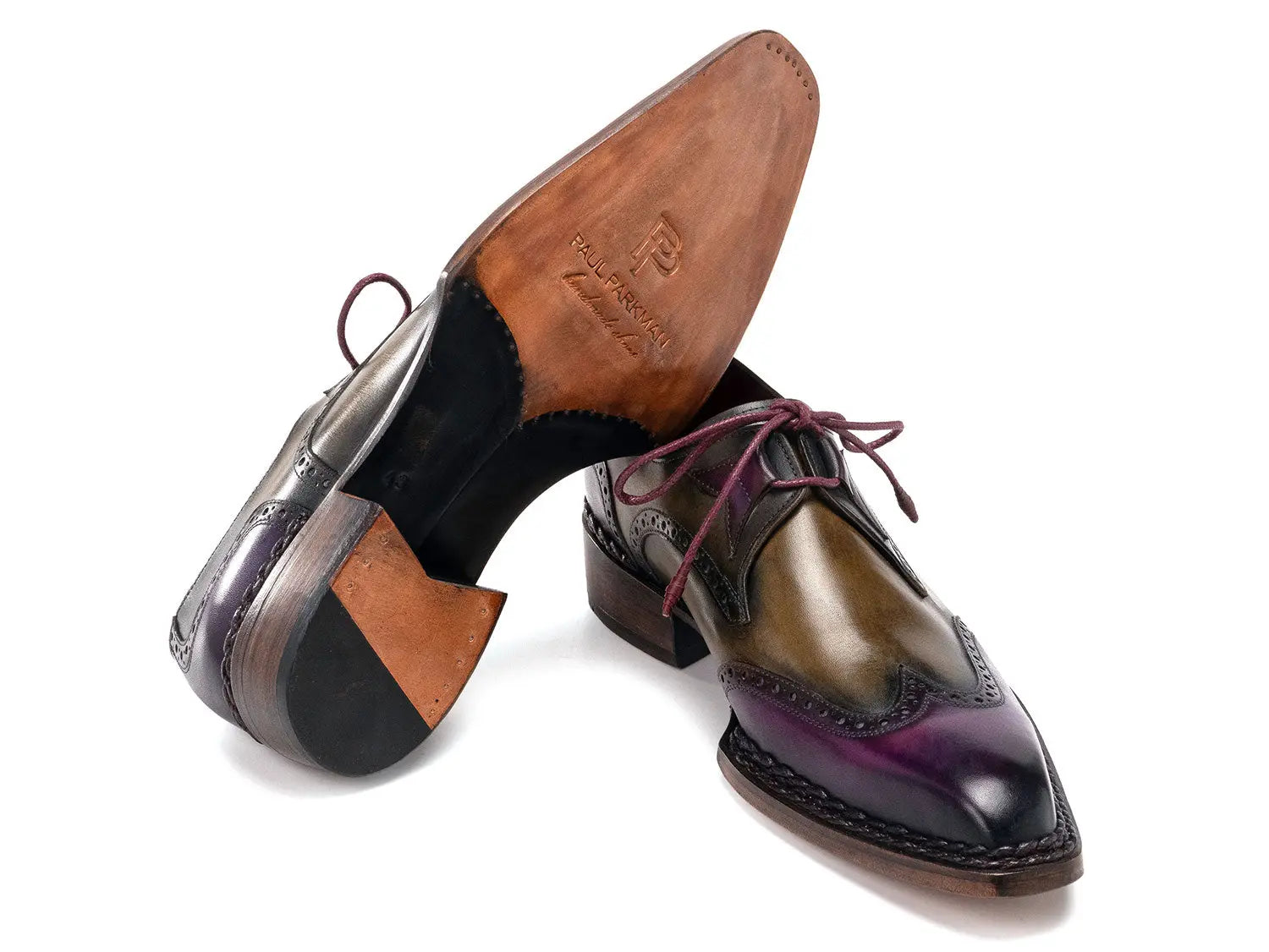 Paul Parkman Men's Purple/Olive Norwegian Welted Wingtip Oxfords (ID#8505-PRP) PAUL PARKMAN