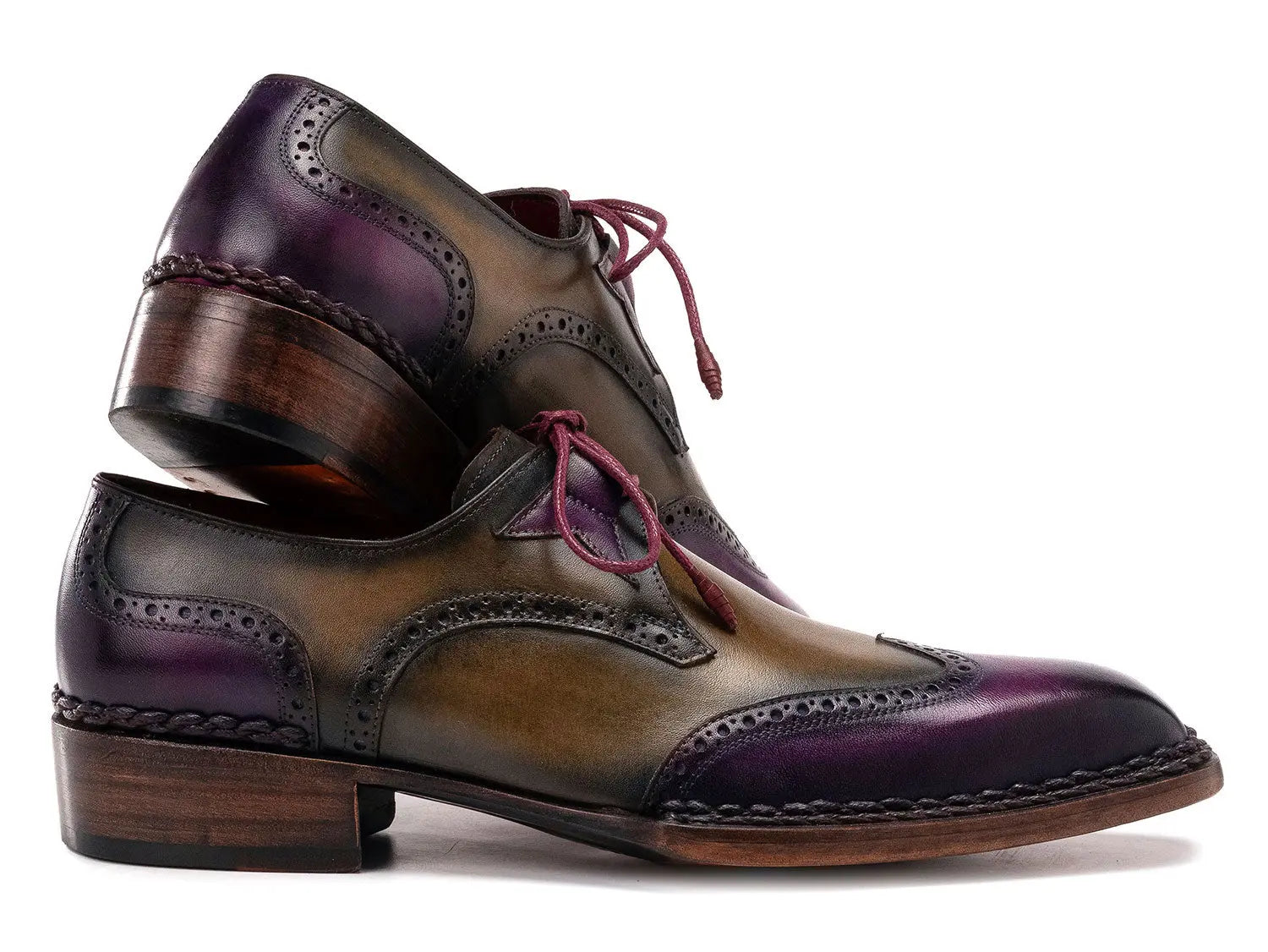 Paul Parkman Men's Purple/Olive Norwegian Welted Wingtip Oxfords (ID#8505-PRP) PAUL PARKMAN