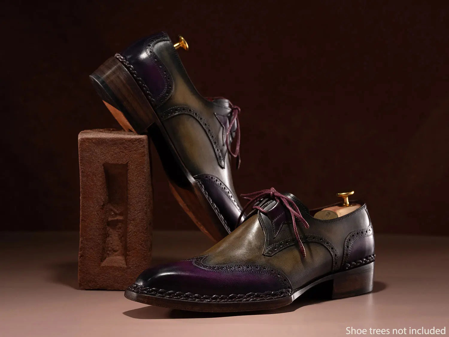 Paul Parkman Men's Purple/Olive Norwegian Welted Wingtip Oxfords (ID#8505-PRP) PAUL PARKMAN