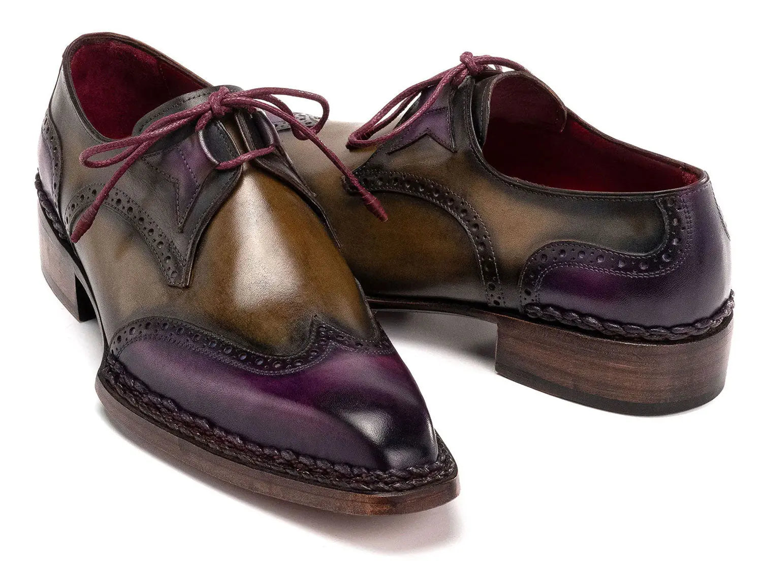 Paul Parkman Men's Purple/Olive Norwegian Welted Wingtip Oxfords (ID#8505-PRP) PAUL PARKMAN