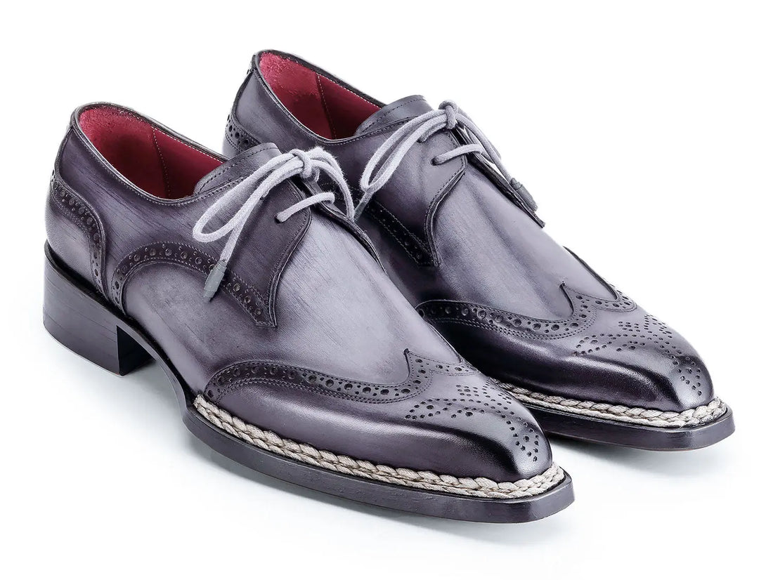 Paul Parkman Men's Blue/Grey Norwegian Welted Wingtip Derby Shoes (ID#8506-BLU) PAUL PARKMAN