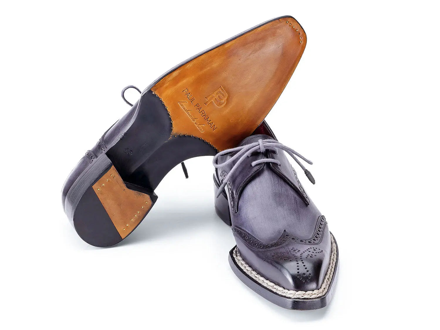 Paul Parkman Men's Blue/Grey Norwegian Welted Wingtip Derby Shoes (ID#8506-BLU) PAUL PARKMAN