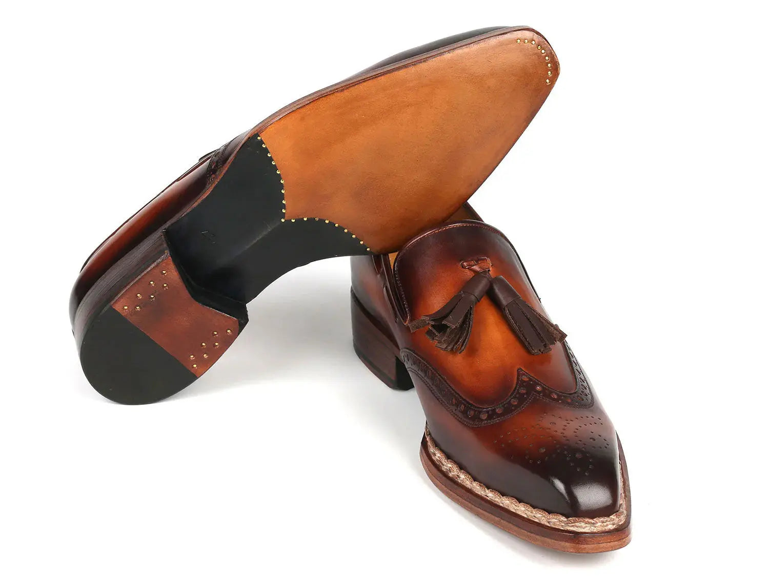 Paul Parkman Men's Brown Burnished Norwegian Welted Tassel Loafers (ID#8507-BRW) PAUL PARKMAN