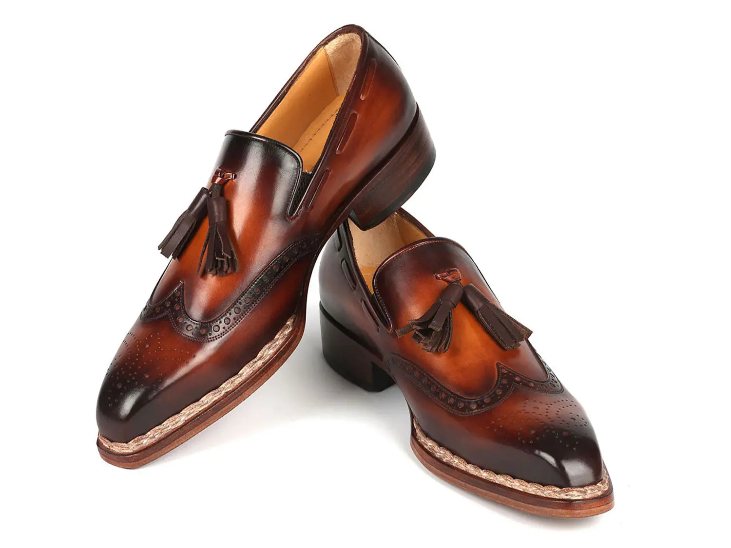 Paul Parkman Men's Brown Burnished Norwegian Welted Tassel Loafers (ID#8507-BRW) PAUL PARKMAN