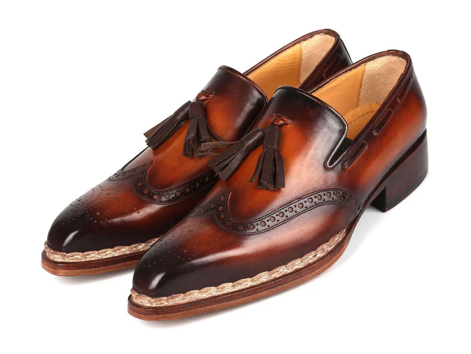 Paul Parkman Men's Brown Burnished Norwegian Welted Tassel Loafers (ID#8507-BRW) PAUL PARKMAN