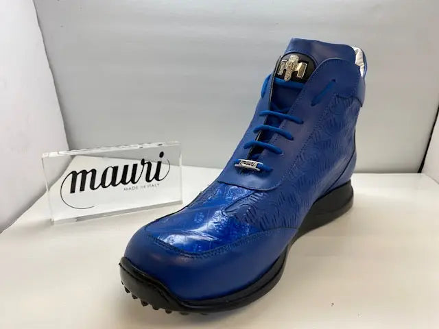 Mauri Trio 8510 Royal Blue Genuine Baby Crocodile/Nappa/Nappa Embossed Casual Sneakers